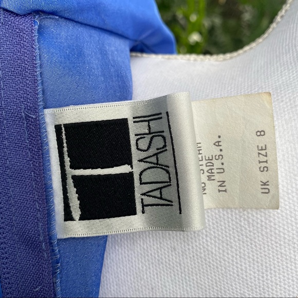 TADASHI shimmering blue plunging neck line roughed front collared cropped top - Picture 14 of 16